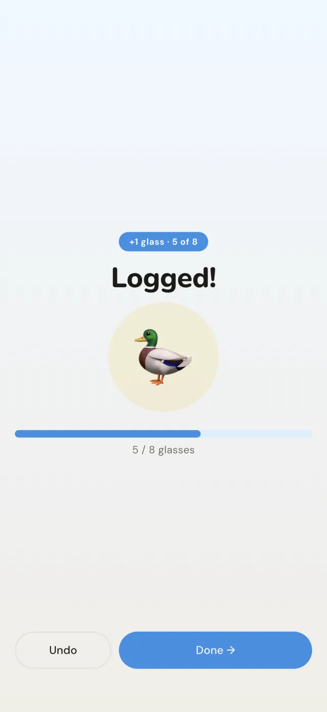 Wotah celebrating a logged glass with a cheerful Logged! moment
