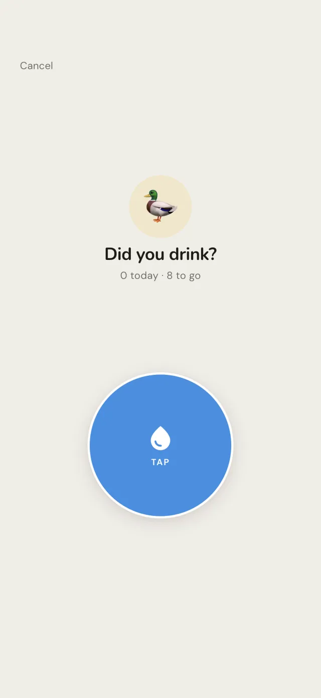Logging a glass of water with one tap in Wotah