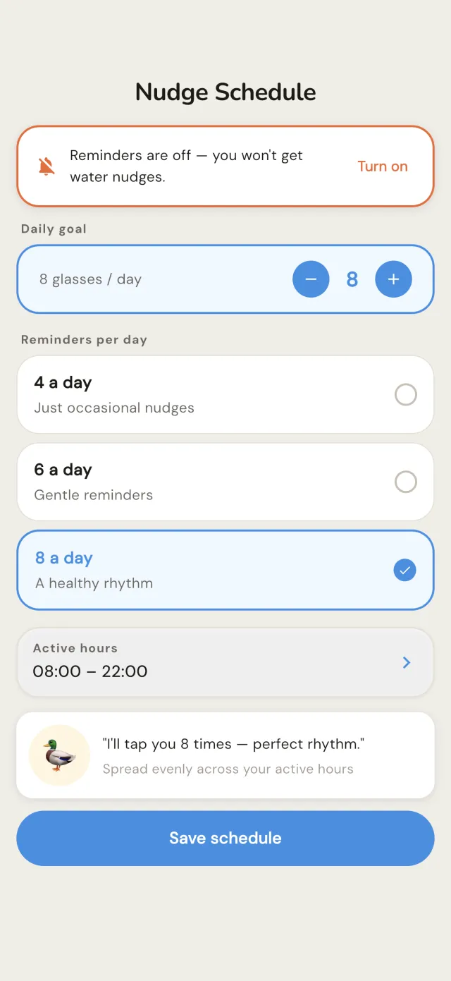 Wotah reminder schedule tuned to your active hours